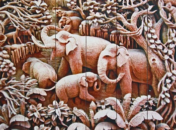 Картина на досках «Слоны», 120х120 см. Примерная цена 9000р.